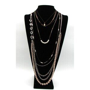 Mixed Pearls and Chain Necklace Lot (5) Gold and Silver Tone Mult Color Pearls
